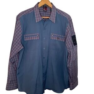Vintage Y2K Bugle Boy Blue Plaid Long Sleeve Shirt Zippered Pockets